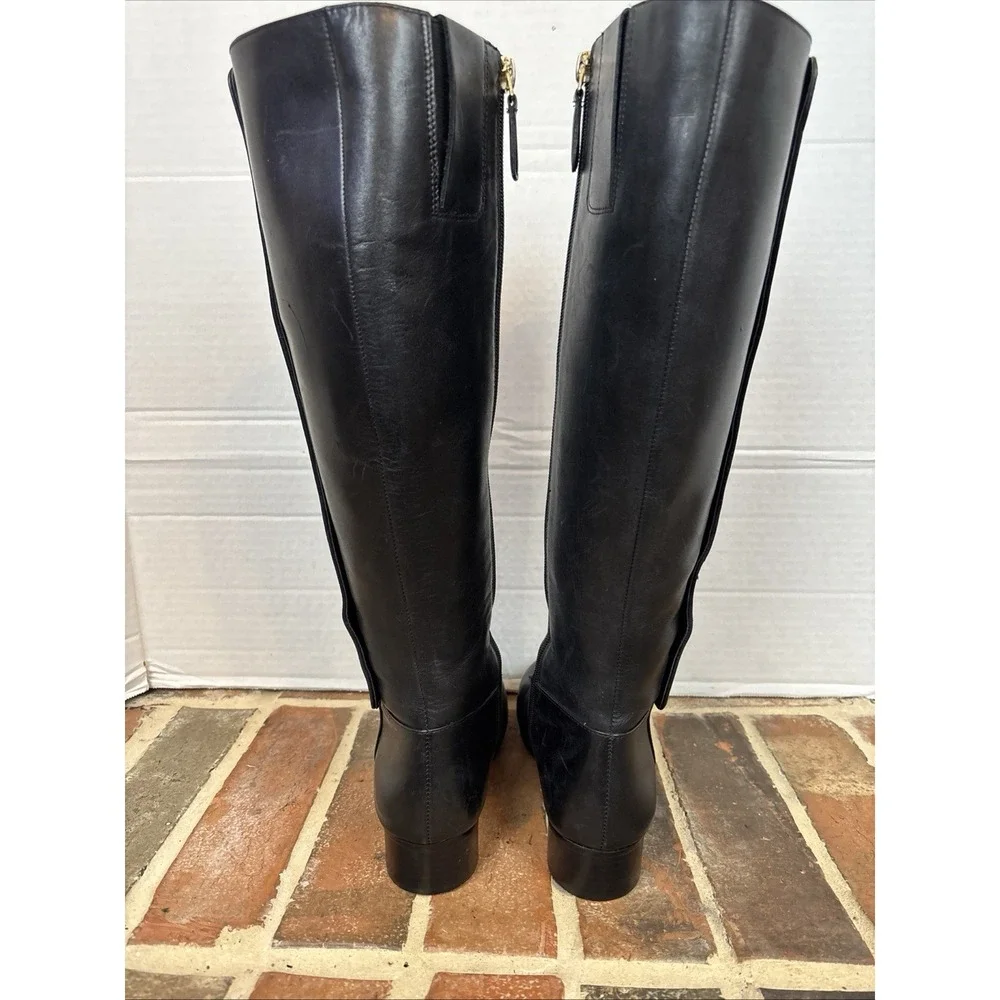 Nine West Black Leather Knee High Riding Boots w/ Gold‎ Buttons Size 6M  (T39)